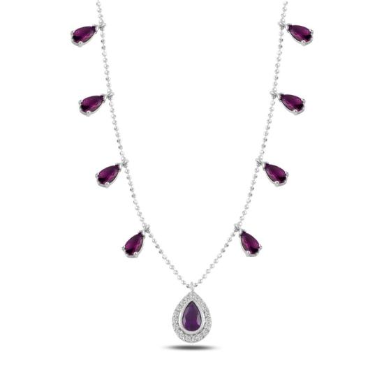 Wholesale Teardrop Amethyst CZ Dangle Charm Necklace