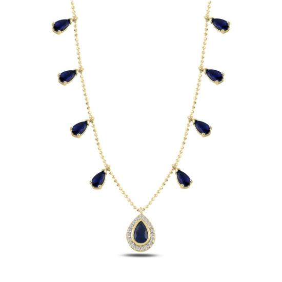 Wholesale Teardrop Sapphire CZ Dangle Charm Necklace