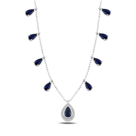 Wholesale Teardrop Sapphire CZ Dangle Charm Necklace