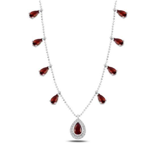 Wholesale Teardrop Garnet CZ Dangle Charm Necklace