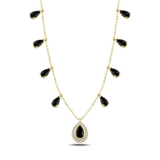 Wholesale Teardrop Black CZ Dangle Charm Necklace