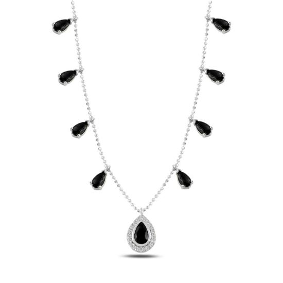 Wholesale Teardrop Black CZ Dangle Charm Necklace