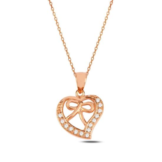 Wholesale Heart & Ribbon CZ Necklace