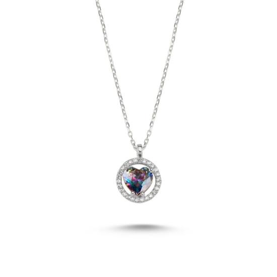 Wholesale Halo Solitaire Heart Mystic Topaz CZ Necklace