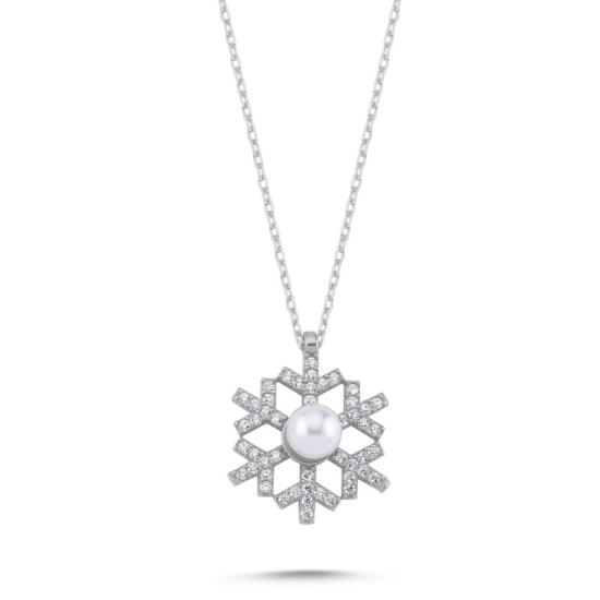 Wholesale Snowflake & Pearl CZ Necklace