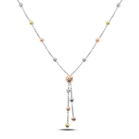 Wholesale Diamond Cut Tricolor Ball Y Necklace