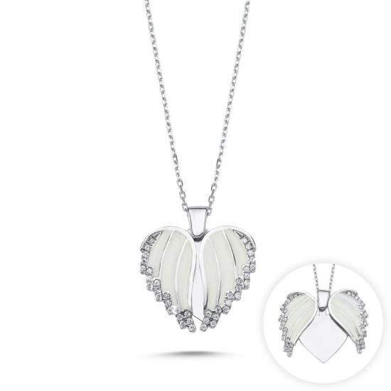 Wholesale Wings & Heart Enamel, CZ Movable Necklace