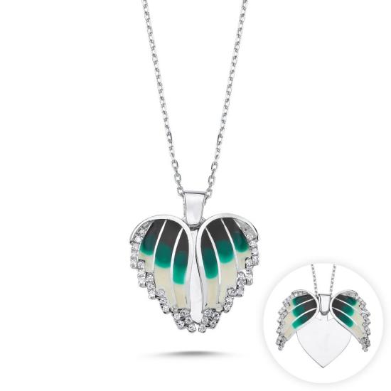 Wholesale Wings & Heart Enamel, CZ Movable Necklace