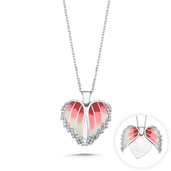 Wholesale Wings & Heart Enamel, CZ Movable Necklace