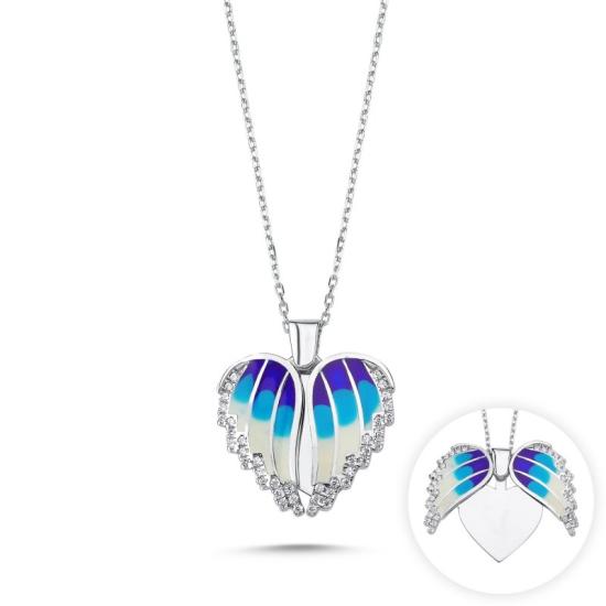 Wholesale Wings & Heart Enamel, CZ Movable Necklace