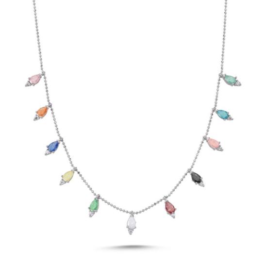 Wholesale Teardrop Iced Multi Color CZ Dangle Charm Necklace