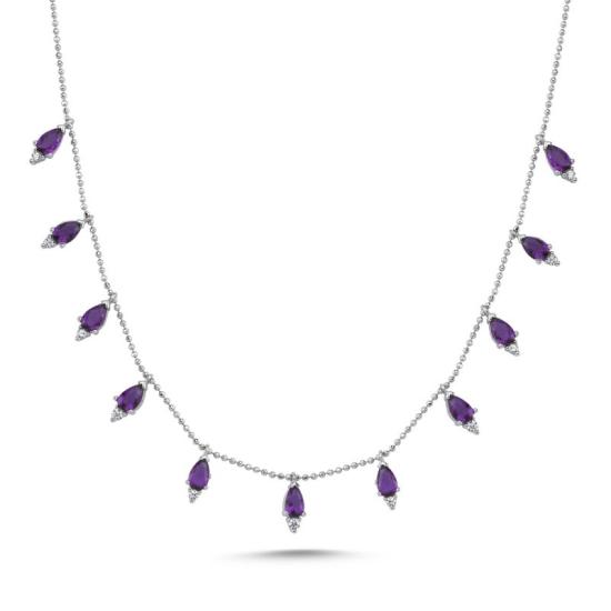 Wholesale Teardrop Amethyst CZ Dangle Charm Necklace