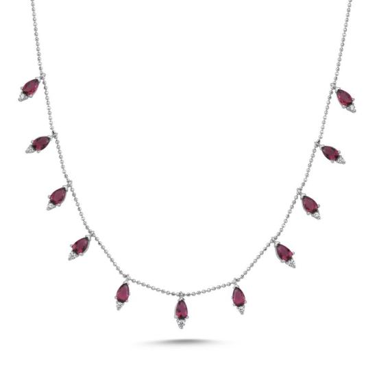 Wholesale Teardrop Ruby CZ Dangle Charm Necklace