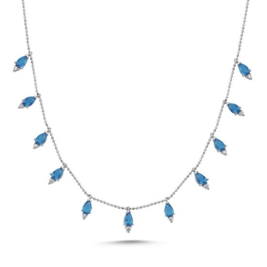 Wholesale Teardrop Aquamarine CZ Dangle Charm Necklace