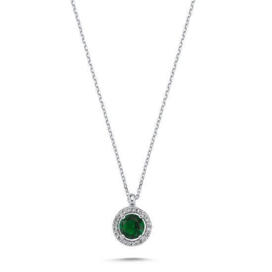 Wholesale Round Emerald CZ Halo Solitaire Necklace