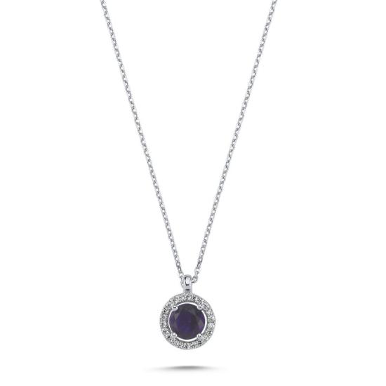 Wholesale Round Amethyst CZ Halo Solitaire Necklace