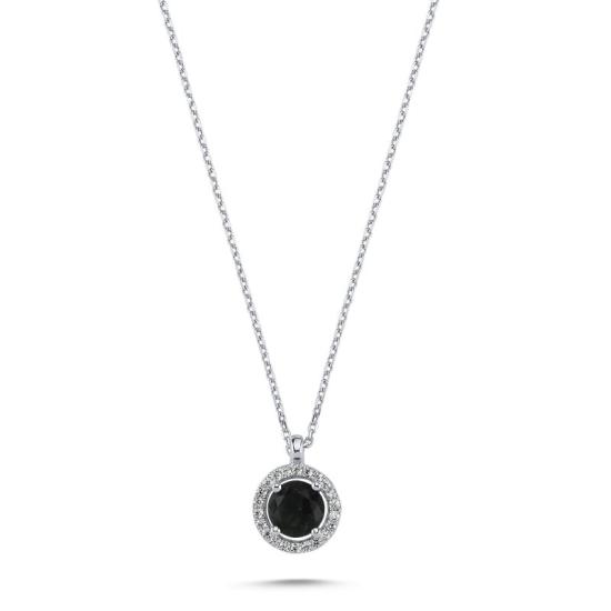 Wholesale Round Black CZ Halo Solitaire Necklace