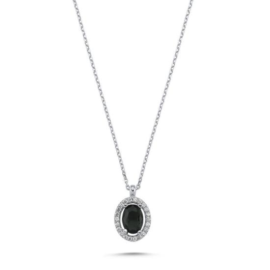 Wholesale Oval Black CZ Halo Solitaire Necklace