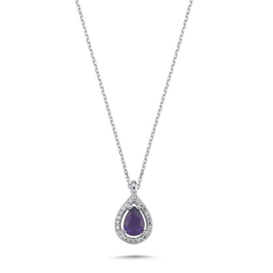 Wholesale Teardrop Amethyst CZ Halo Solitaire Necklace