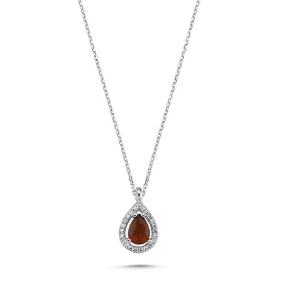 Wholesale Teardrop Garnet CZ Halo Solitaire Necklace