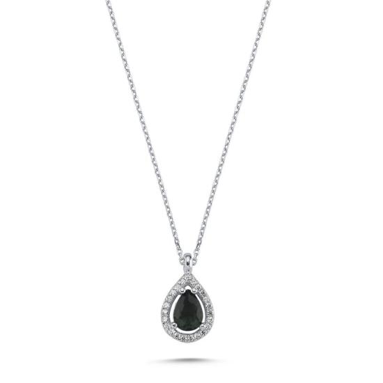 Wholesale Teardrop Black CZ Halo Solitaire Necklace