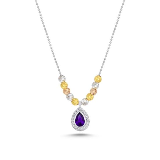 Wholesale Diamond Cut Tricolor Ball & CZ Necklace