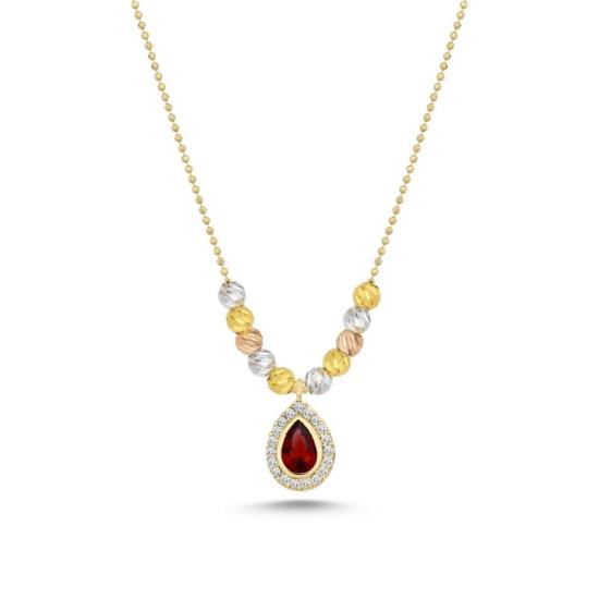 Wholesale Diamond Cut Tricolor Ball & CZ Necklace