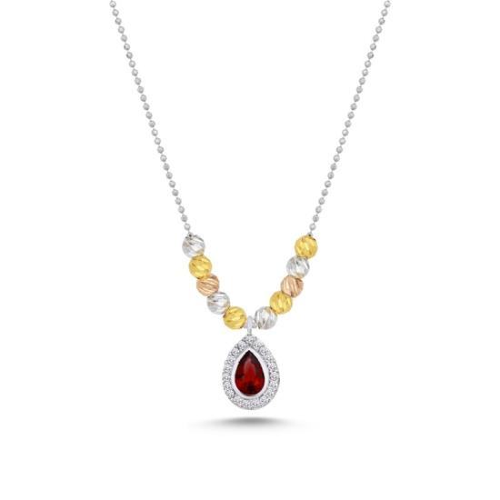 Wholesale Diamond Cut Tricolor Ball & CZ Necklace