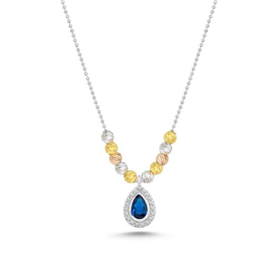 Wholesale Diamond Cut Tricolor Ball & CZ Necklace