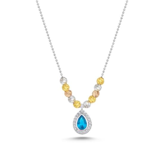 Wholesale Diamond Cut Tricolor Ball & CZ Necklace