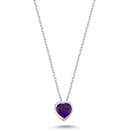 Wholesale Solitaire Heart Amethyst CZ Necklace