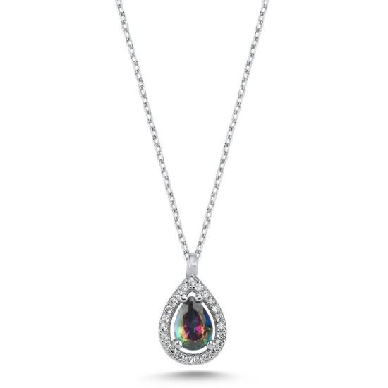 Wholesale Teardrop Mystic Topaz CZ Halo Solitaire Necklace