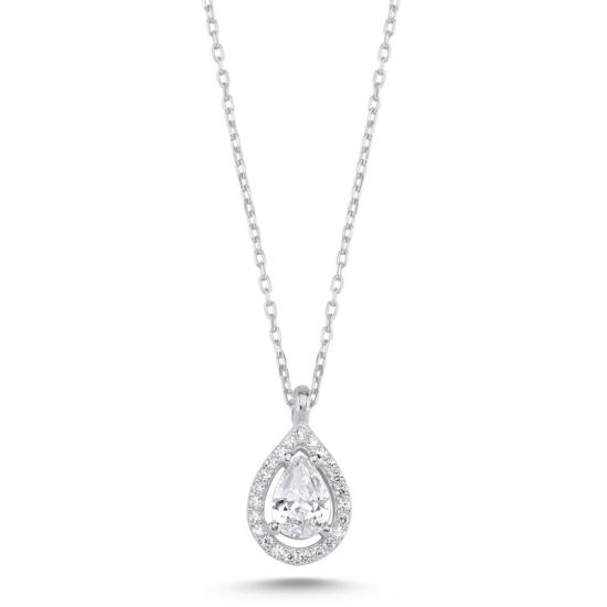 Wholesale Teardrop CZ Halo Solitaire Necklace