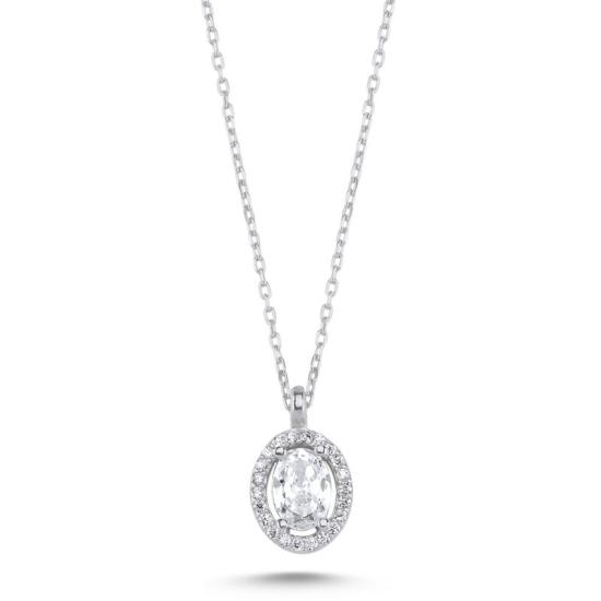 Wholesale Oval CZ Halo Solitaire Necklace