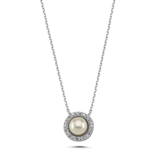 Wholesale Pearl & CZ Halo Necklace