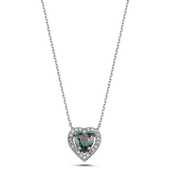 Wholesale Heart Mystic Topaz CZ Solitaire Halo Necklace