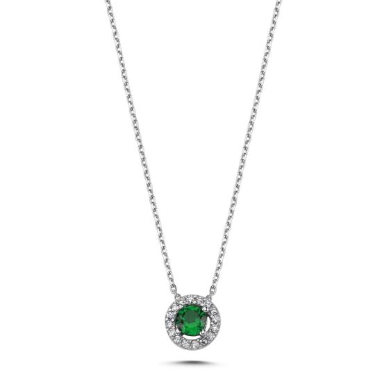 Wholesale Round Colored CZ Solitaire Halo Necklace