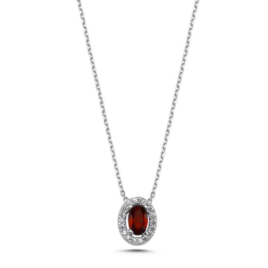 Wholesale Oval Colored CZ Solitaire Halo Necklace