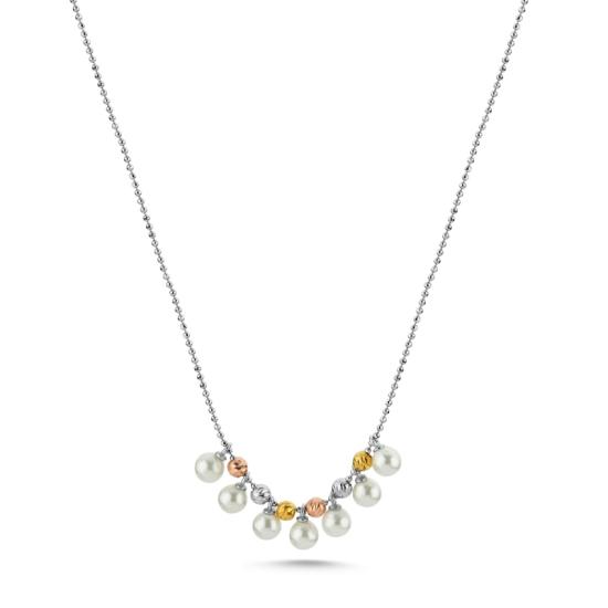 Wholesale Diamond Cut Tricolor Ball & Pearl Necklace