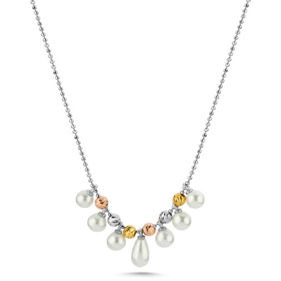 Wholesale Diamond Cut Tricolor Ball & Pearl Necklace