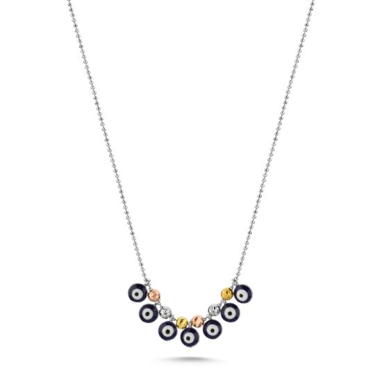 Wholesale Diamond Cut Tricolor Ball & Enamel Eye Necklace