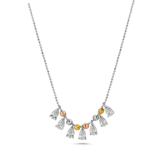 Wholesale Diamond Cut Tricolor Ball & CZ Necklace