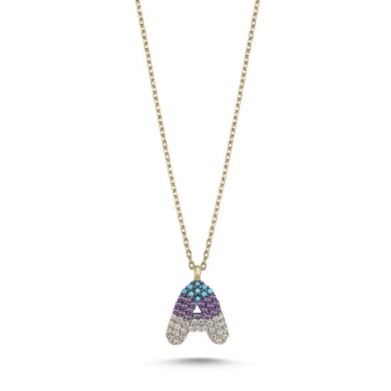 Wholesale -A- Initial Colored CZ Necklace