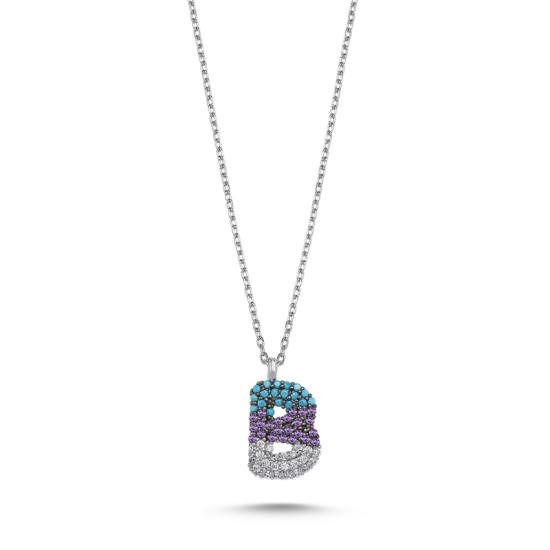 Wholesale -B- Initial Colored CZ Necklace