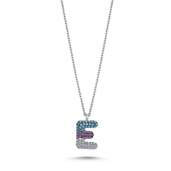 Wholesale -E- Initial Colored CZ Necklace