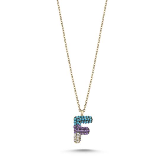 Wholesale -F- Initial Colored CZ Necklace