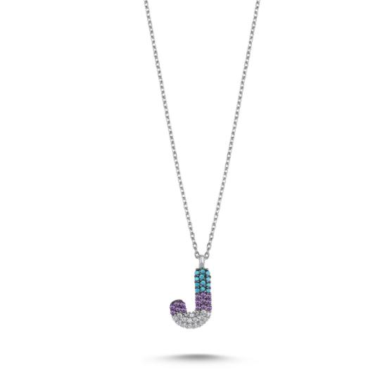 Wholesale -J- Initial Colored CZ Necklace