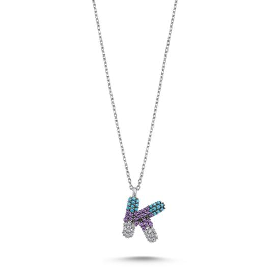 Wholesale -K- Initial Colored CZ Necklace