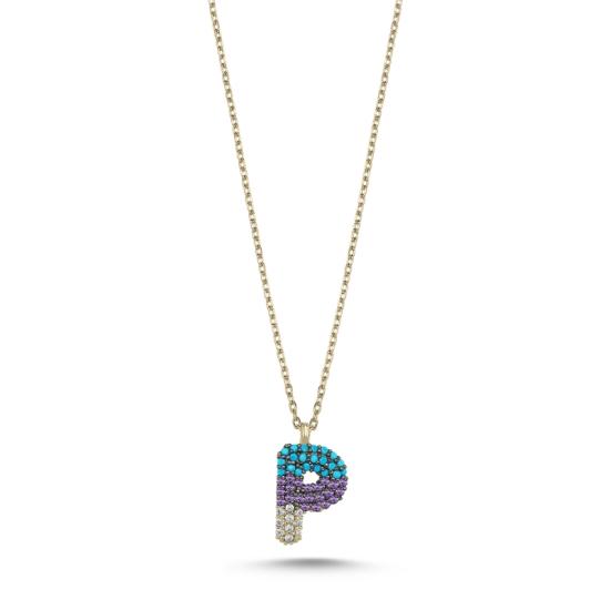 Wholesale -P- Initial Colored CZ Necklace