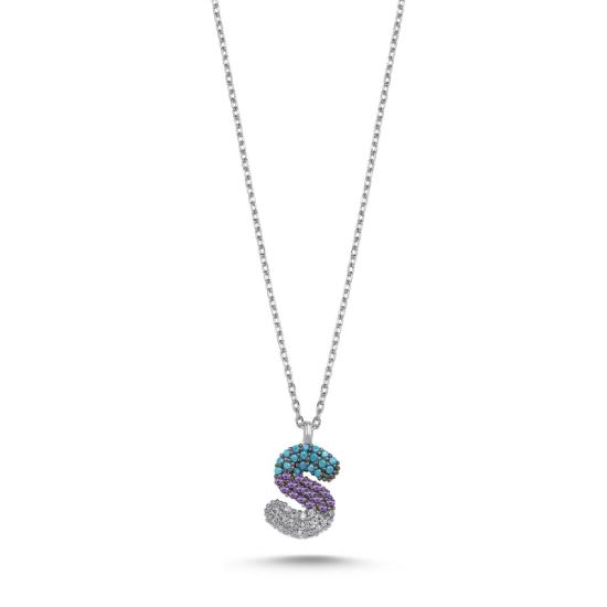 Wholesale -S- Initial Colored CZ Necklace